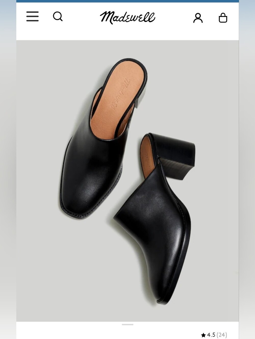 🌟Madewell Macarro Black Leather Slip-On Block Heel Mules, LIKE NEW